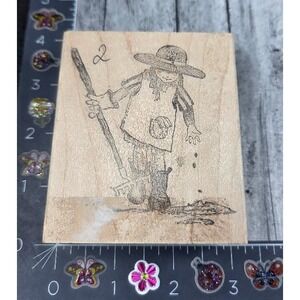 Girl Person Gardening Sowing Seeds Rubber Stamp Wood #V74